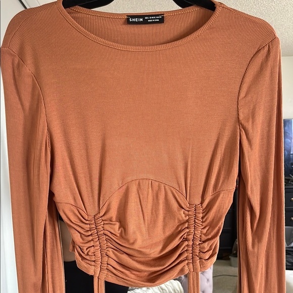 SHEIN light orange Fitted Ruched Blouse Large - Picture 3 of 8